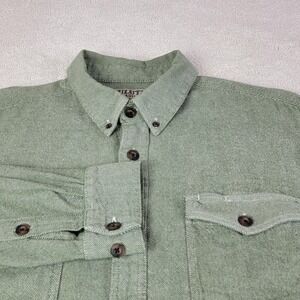 Duluth Trading Co Mens Large Green Cotton Twill Long Sleeve Button Down Shirt